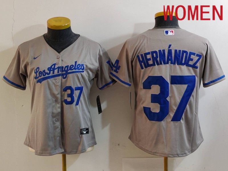 Women Los Angeles Dodgers #37 Hernandez Grey Nike Game 2024 MLB Jersey style 7268